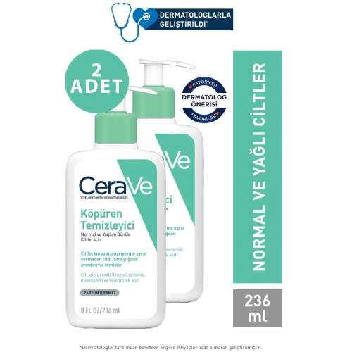 CeraVe 2 Adet 236 ml Foaming Cleanser Normal & Yağlıya Dönük Ciltler İçin