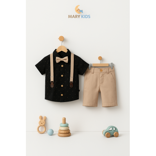 MARY KİDS Erkek Çocuk Papyonlu ve Askılı Şortlu Takım