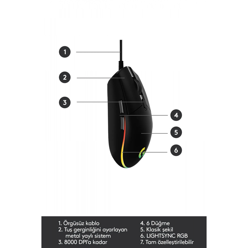 Logitech G102 Lightsync Siyah Gaming Mouse