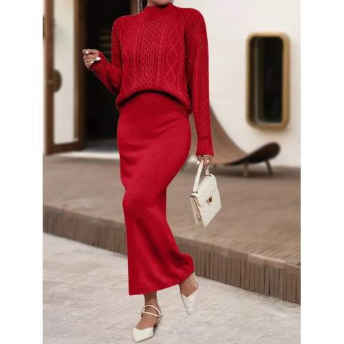 Kadın Uzun Kollu Balıkçı Yaka Bluz Ve Etek Ikili Triko Takım Kadın Uzun Kollu Balıkçı Yaka Bluz Ve Etek Ikili Triko Takım