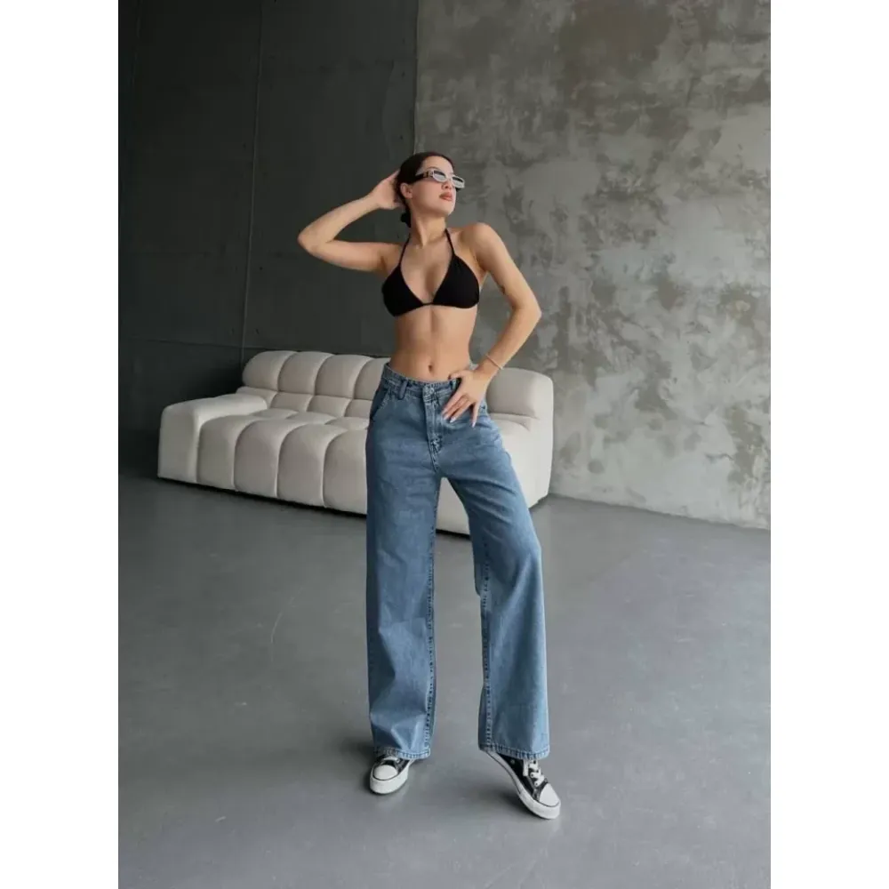 Palazzo Jeans Pantalon - Mavi