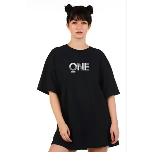 Unisex Baskılı Oversize T-Shirt - Siyah