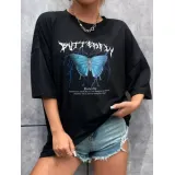 Unisex Baskılı Oversize T-Shirt - Siyah