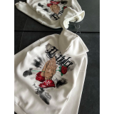 Üç İplik Penye Uzun Kol Kapşonlu Baskılı SweatShirt - Beyaz