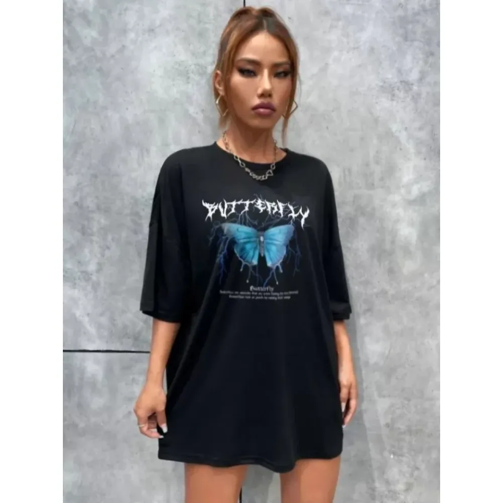 Unisex Baskılı Oversize T-Shirt - Siyah