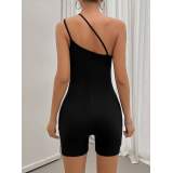 Kadın Asimetrik Askılı Mini Kaşkorse Bodycon Tulum