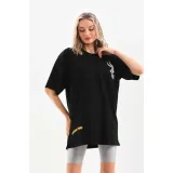 Unisex Baskılı Oversize T-Shirt - Siyah