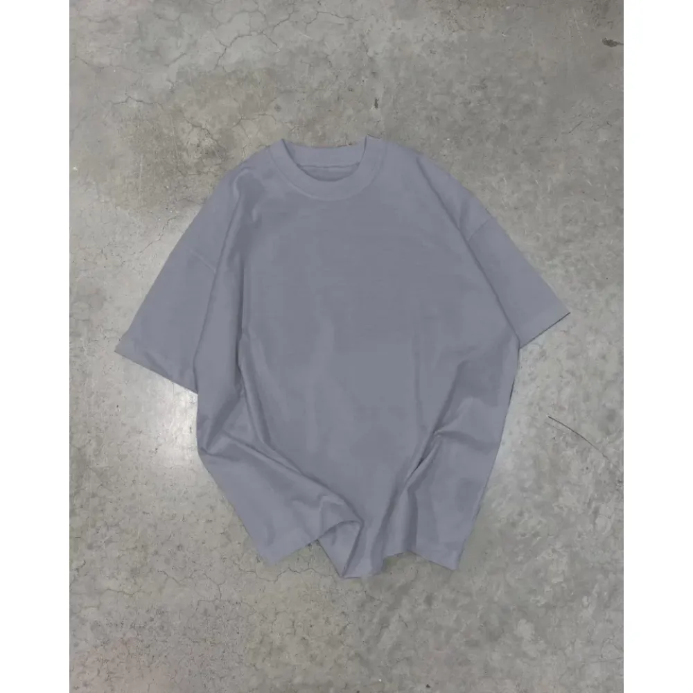 Unisex Basic Bisiklet Yaka Oversize T-Shirt - Füme