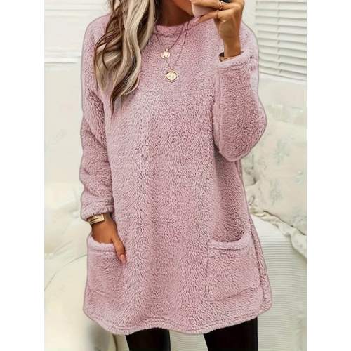 Kadın Uzun Kollu Yuvarlak Yakalı Cepli Peluş Bluz Kadın Uzun Kollu Yuvarlak Yakalı Cepli Peluş Bluz