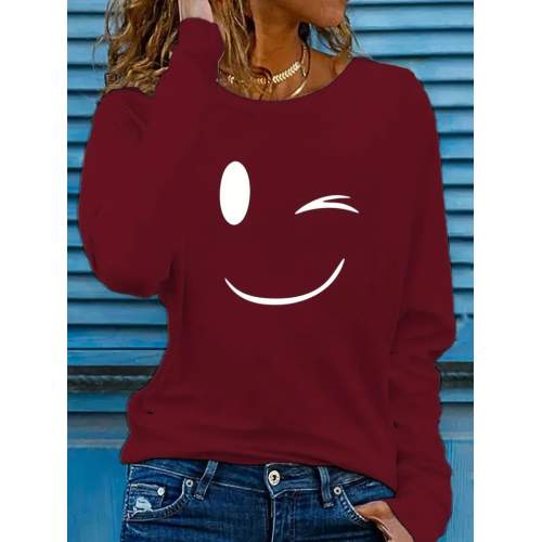 Kadın Uzun Kollu Bisiklet Yaka Gülen Yüz Desenli Viskon Bluz Kadın Uzun Kollu Bisiklet Yaka Gülen Yüz Desenli Viskon Bluz