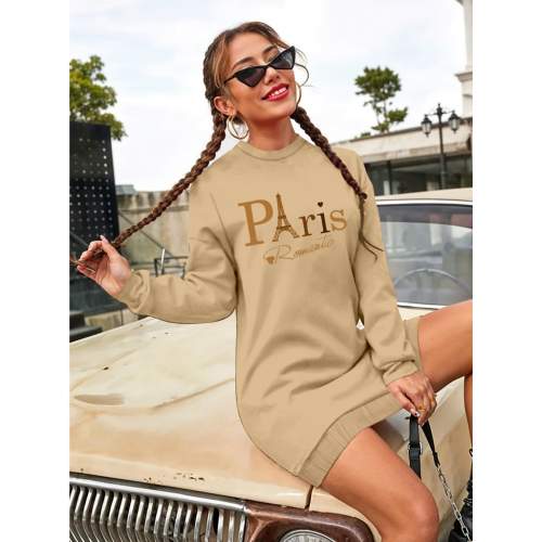 Kadın Uzun Kollu Bisiklet Yaka Yazılı Kısa Viskon Iki Iplik Elbise Kadın Uzun Kollu Bisiklet Yaka Yazılı Kısa Viskon Iki Iplik Elbise