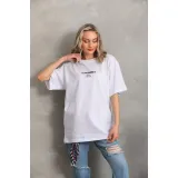 Unisex Baskılı Oversize T-Shirt - Beyaz