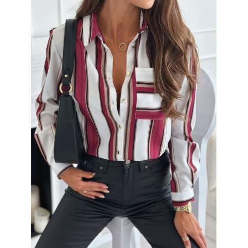 Kadın Uzun Kol Cep Detay Dijital Baskılı Mosskrep Kumaş Gömlek