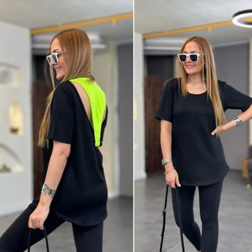 Kadın İki İplik Kumaş Sırt Neon Detay Bluz Kadın İki İplik Kumaş Sırt Neon Detay Bluz