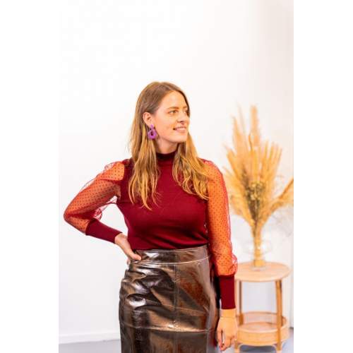 Kadınkolu Tül Detaylı Yarım Balıkçı Kaşkorse Bluz Kadınkolu Tül Detaylı Yarım Balıkçı Kaşkorse Bluz