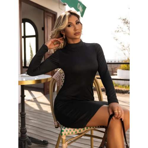 Kadın Uzun Kollu Yarım Balıkçı Yaka Viskon Elbise - 5 Lİ Kadın Uzun Kollu Yarım Balıkçı Yaka Viskon Elbise - 5 Lİ