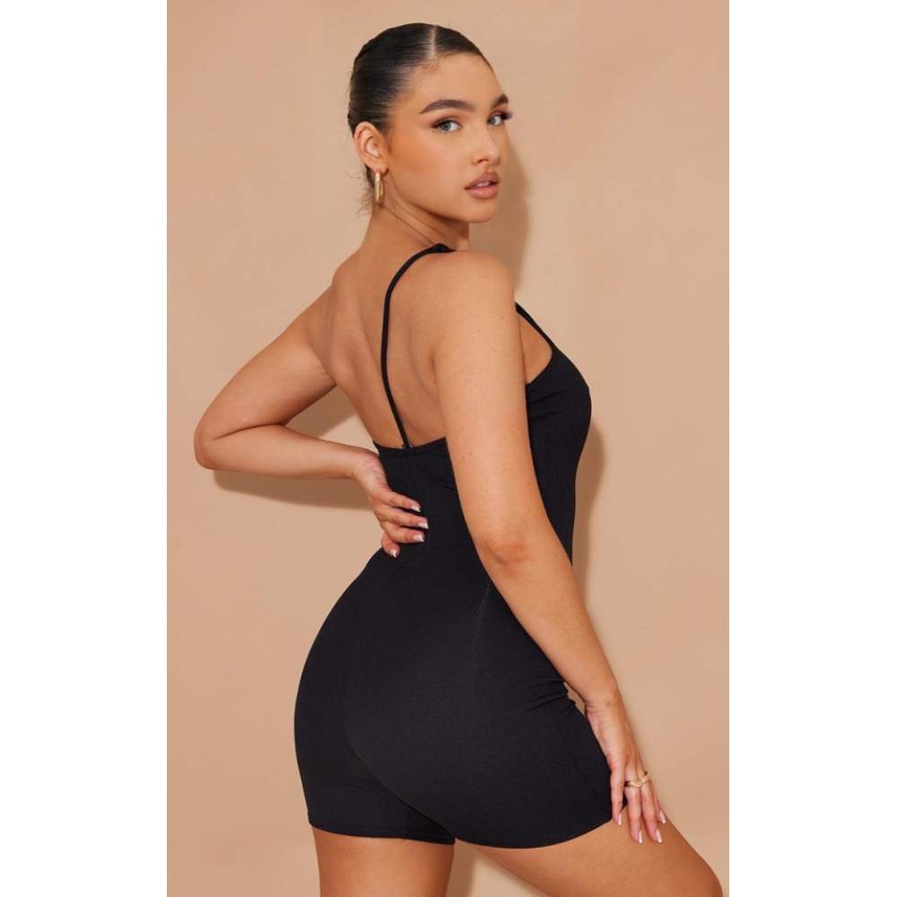 Kadın Asimetrik Askılı Mini Kaşkorse Bodycon Tulum