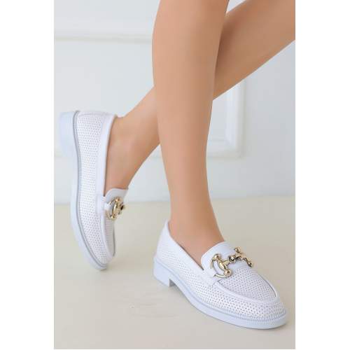 Beyaz Cilt Babet Ayakkabı Beyaz Cilt Babet Ayakkabı