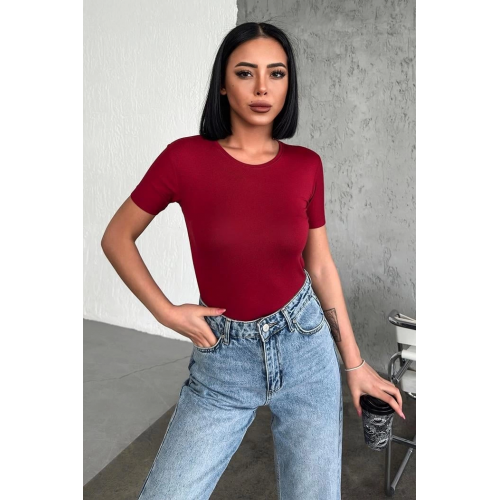 Rahat Ve Şık Kısa Kollu Bisiklet Yaka Likralı Viskon Penye Body Bordo Rahat Ve Şık Kısa Kollu Bisiklet Yaka Likralı Viskon Penye Body Bordo