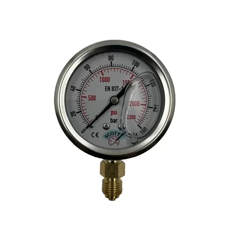 Ø 63 - 0 - 160 BAR 1/4 ALTTAN ÇIKIŞLI GLİSERİNLİ MANOMETRE (Lisinya) Ø 63 - 0 - 160 BAR 1/4 ALTTAN ÇIKIŞLI GLİSERİNLİ MANOMETRE (Lisinya)