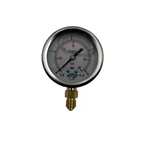 Ø 63 - 0 - 4 BAR 1/4 ALTTAN ÇIKIŞLI GLİSERİNLİ MANOMETRE (Lisinya) Ø 63 - 0 - 4 BAR 1/4 ALTTAN ÇIKIŞLI GLİSERİNLİ MANOMETRE (Lisinya)