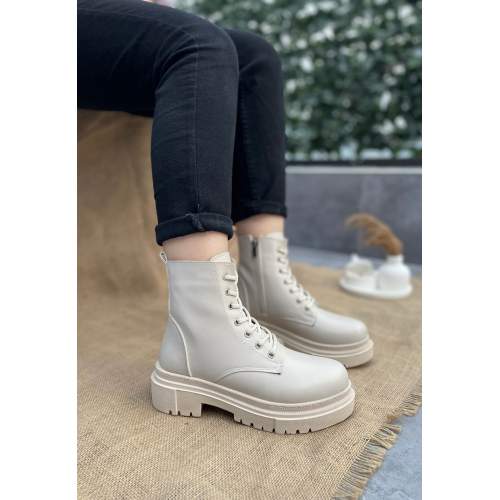 Bej Cilt Bağcıklı Bot Bej Cilt Bağcıklı Bot