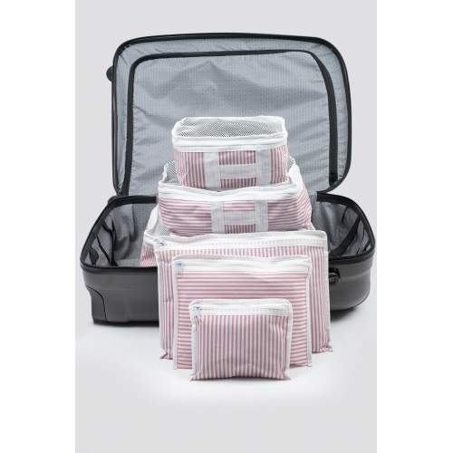 6 Parça Valiz Organizer Seti - Pembe Beyaz Çizgili 6 Parça Valiz Organizer Seti - Pembe Beyaz Çizgili