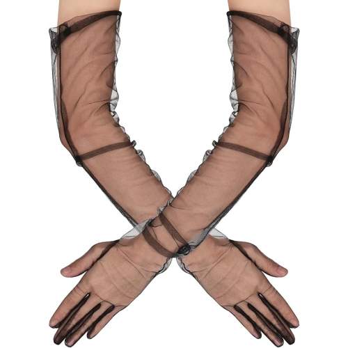 Uzun Boy Likralı Siyah Renk Yetişkin Mega Tül Eldiven 53 cm