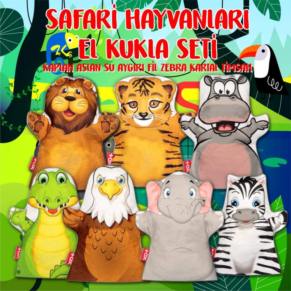 7 Parça  Safari Hayvanlar El Kukla Set , Eğitici Oyuncak