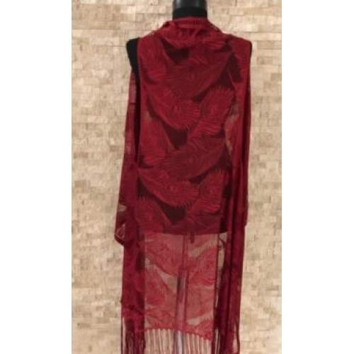 Pareo Dantel Yelek Mayo Bikini Üzeri Yaprak Desenli Püsküllü Plaj Elbisesi - Bordo Pareo Dantel Yelek Mayo Bikini Üzeri Yaprak Desenli Püsküllü Plaj Elbisesi - Bordo