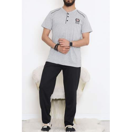 Düğmeli Erkek Pijama Takımı Grisiyah Düğmeli Erkek Pijama Takımı Grisiyah