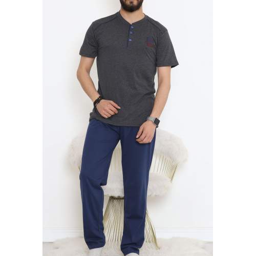 Düğmeli Erkek Pijama Takımı Fümelaci Düğmeli Erkek Pijama Takımı Fümelaci