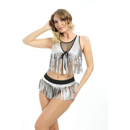 Gri Deri ( Lame ) Püsküllü Gecelik Gri Deri ( Lame ) Püsküllü Gecelik