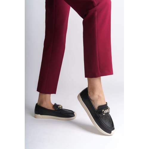 Lisinya948  Bağcıksız Ortopedik Rahat Taban Çiçek Desenli Babet Ayakkabı KT Siyah