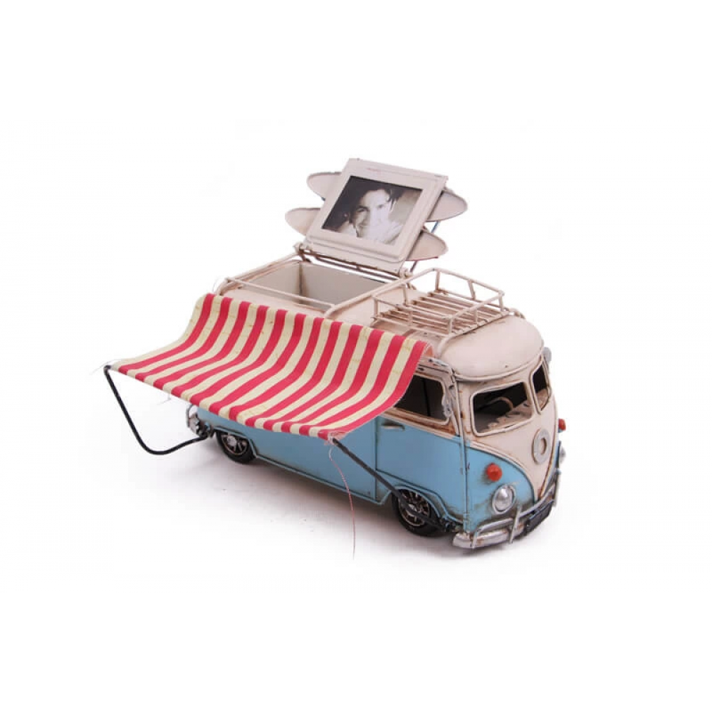 Vintage Tasarım Dekoratif Metal Minibüs Çerçeveli, Kalemlik Ve Tenteli