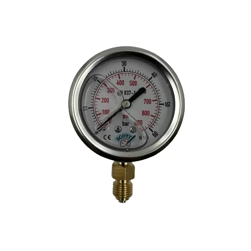 Ø 63 - 0 - 60 BAR 1/4 ALTTAN ÇIKIŞLI GLİSERİNLİ MANOMETRE (Lisinya) Ø 63 - 0 - 60 BAR 1/4 ALTTAN ÇIKIŞLI GLİSERİNLİ MANOMETRE (Lisinya)