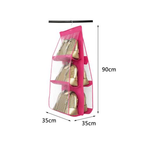 6 Gözlü Pratik Dolap İçi Çanta Askılığı/Organizer (Pembe)