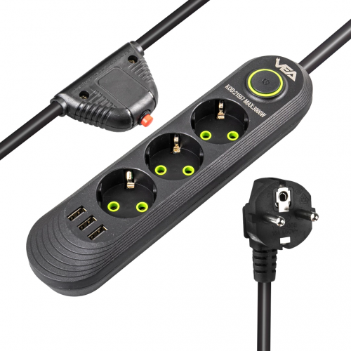 Vea Va-21557 3lü 1.5 Metre Kablolu 3 Usbli Siyah Akım Korumalı Priz Vea Va-21557 3lü 1.5 Metre Kablolu 3 Usbli Siyah Akım Korumalı Priz