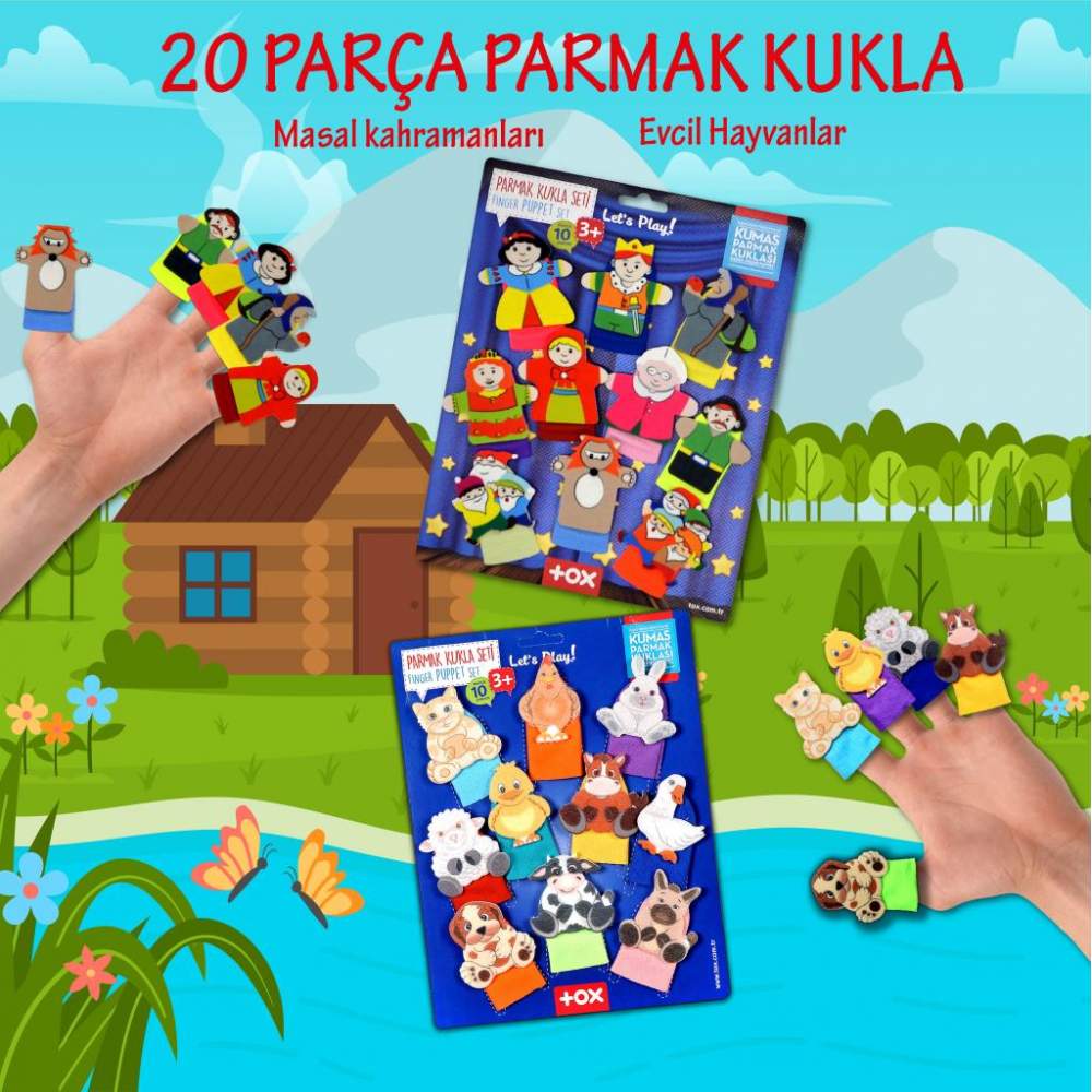 2 Set - 20 Parça  Masal Kahramanları ve Evcil Hayvanlar Parmak Kukla