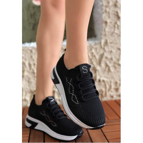 Siyah Triko Bağcıklı Spor Ayakkabı Siyah Triko Bağcıklı Spor Ayakkabı