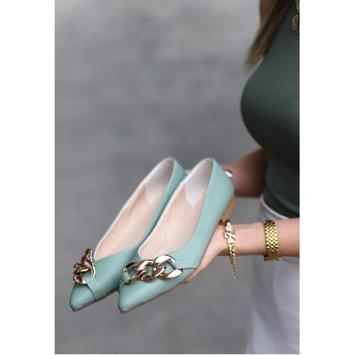 Mint Yeşili Cilt Zincirli Babet Ayakkabı Mint Yeşili Cilt Zincirli Babet Ayakkabı