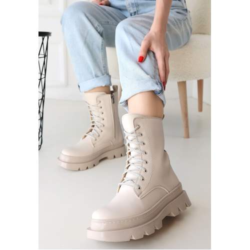 Bej Cilt Bağcıklı Bot Bej Cilt Bağcıklı Bot