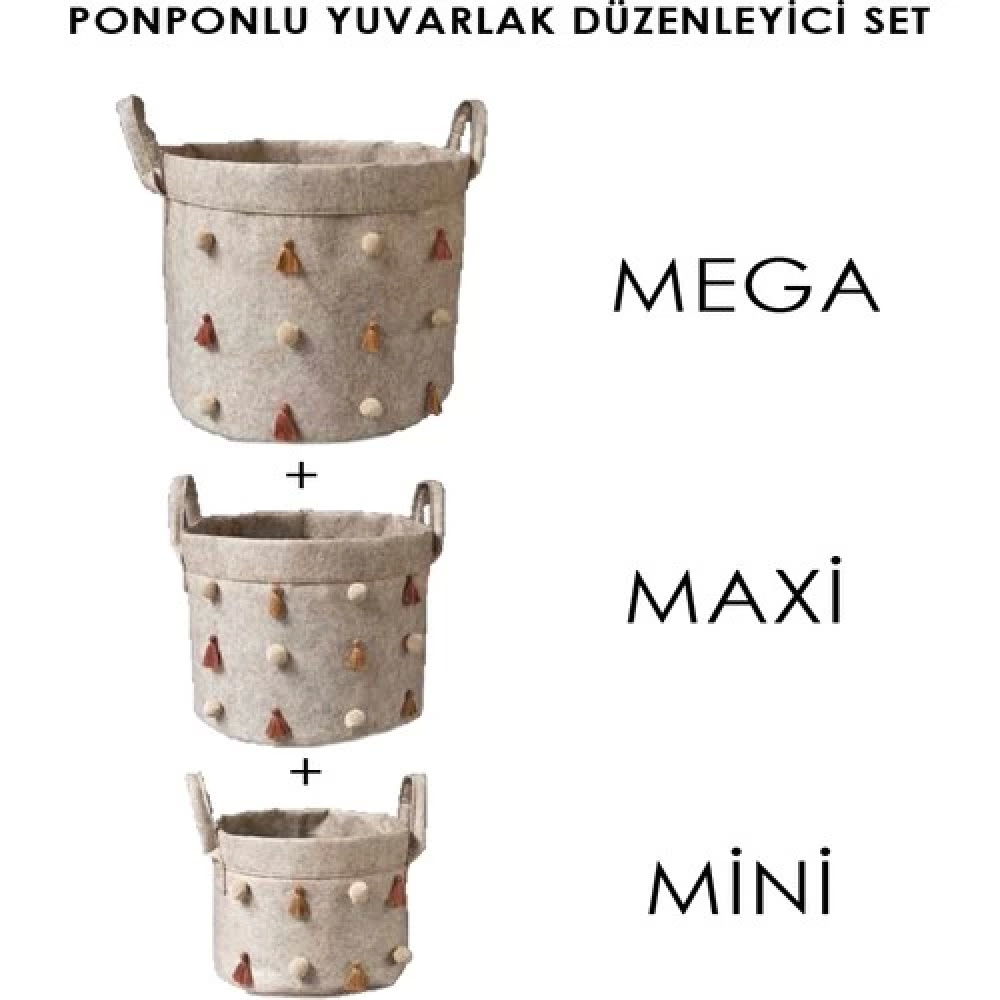 Katlanabilir Çok Amaçlı Ponponlu Yuvarlak Düzenleyici Saklama Kutusu Organizer Keçe (mini Boy) - 03785