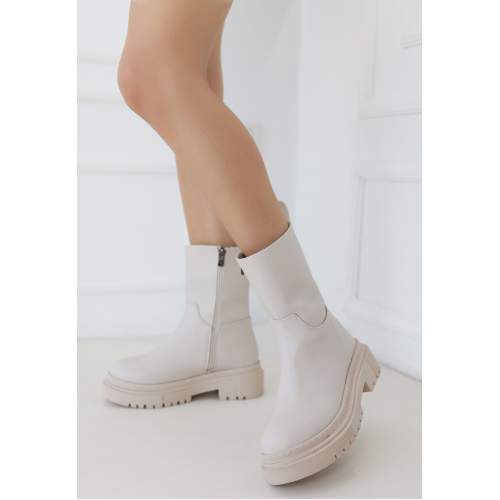 Bej Cilt Topuklu Bot Bej Cilt Topuklu Bot