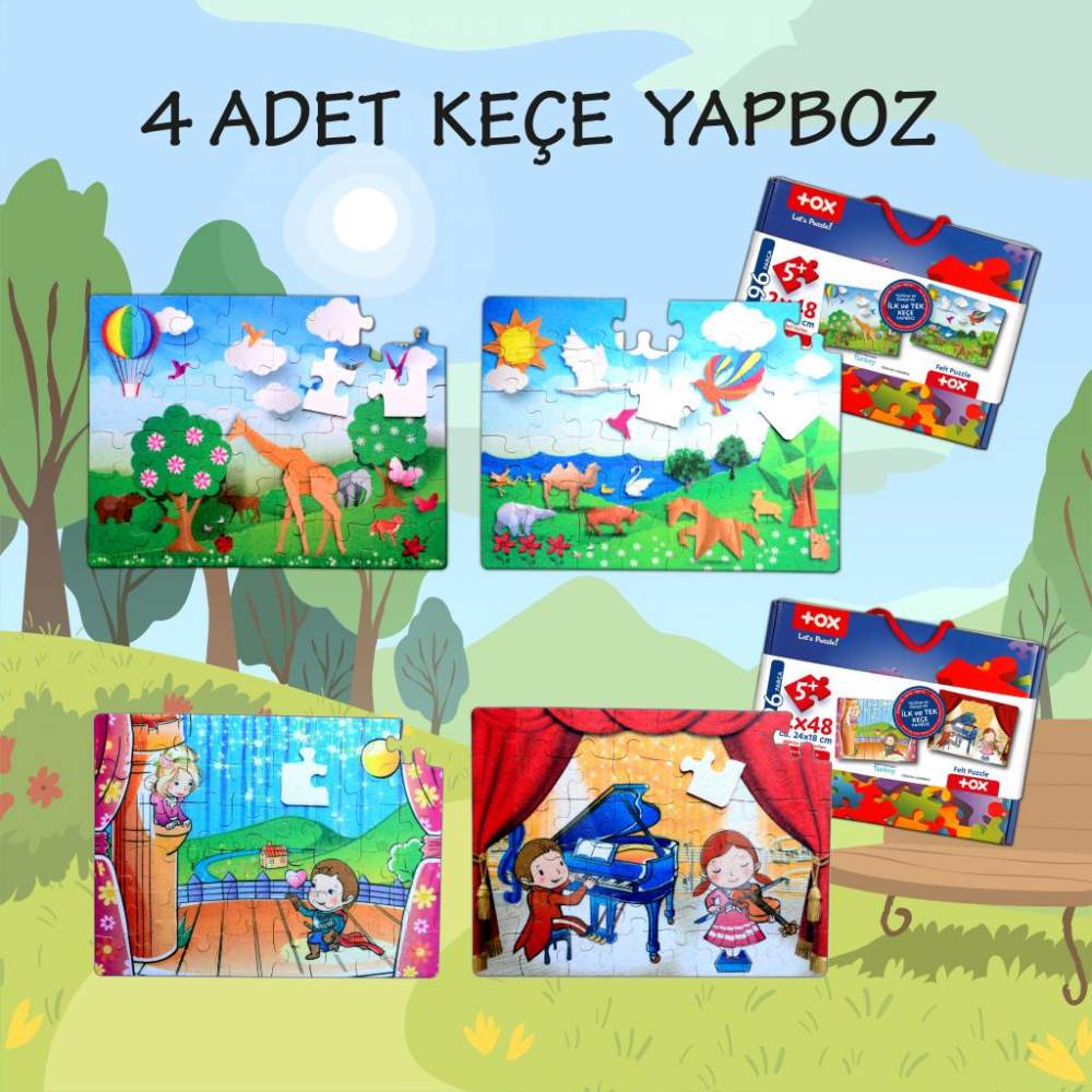 4 Set - 96 Parça  Origami ve Sahne 5+ Keçe Yapboz - 5 Yaş Puzzle