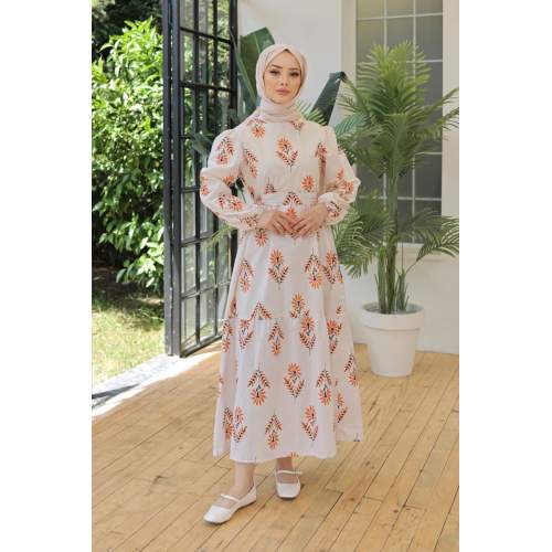 Beli Kuşaklı Elbise Turuncu Beli Kuşaklı Elbise Turuncu