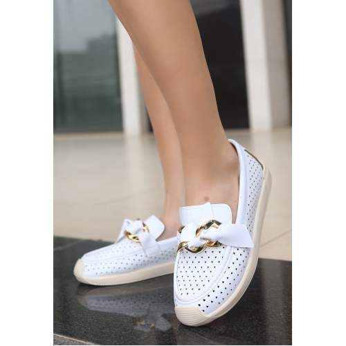 Beyaz Cilt Babet Ayakkabı Beyaz Cilt Babet Ayakkabı