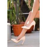 Bej Cilt Stiletto Ayakkabı