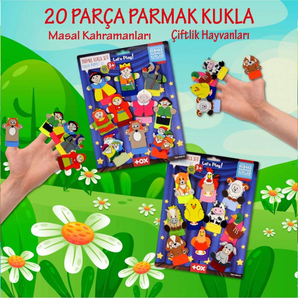 2 Set - 20 Parça  Çiftlik Hayvanları ve Masal Kahramanları Parmak Kukla