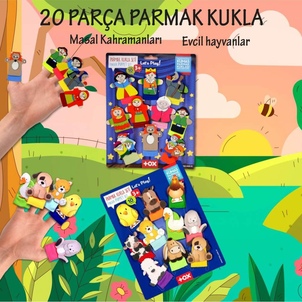 2 Set - 20 Parça  Masal Kahramanları ve Evcil Hayvanlar Parmak Kukla